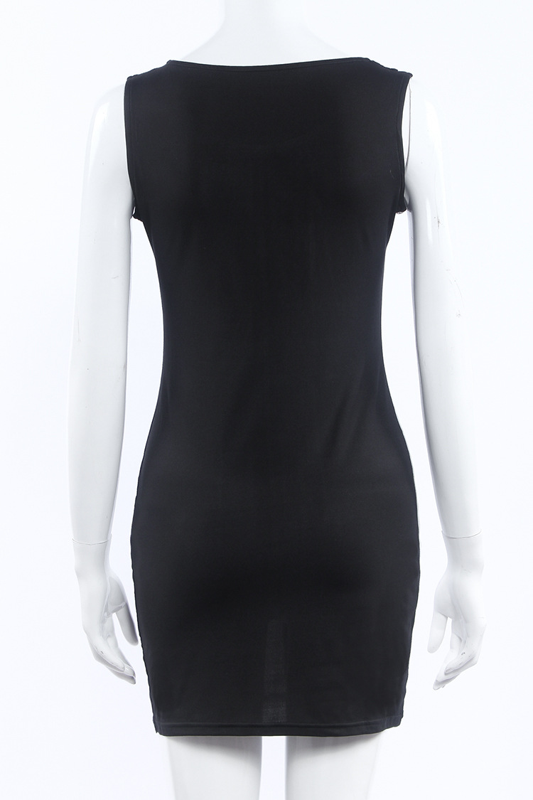 F2483 Black and White Stitching Sleeveless Summer A-line Mini Dress Plus Size
